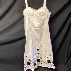 White Slip Dress with Black Floral Embroidery